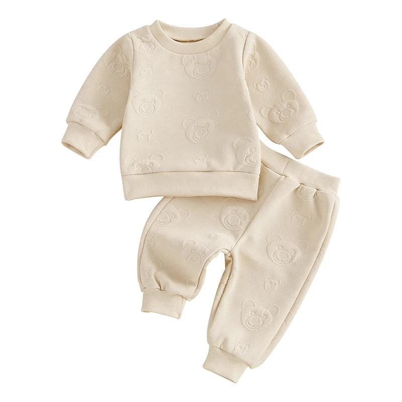 Baby Toddler Boys Girls 2Pcs Jogger Set Bear Pattern Long Sleeve Crewneck Top Long Pants Fall Outfit