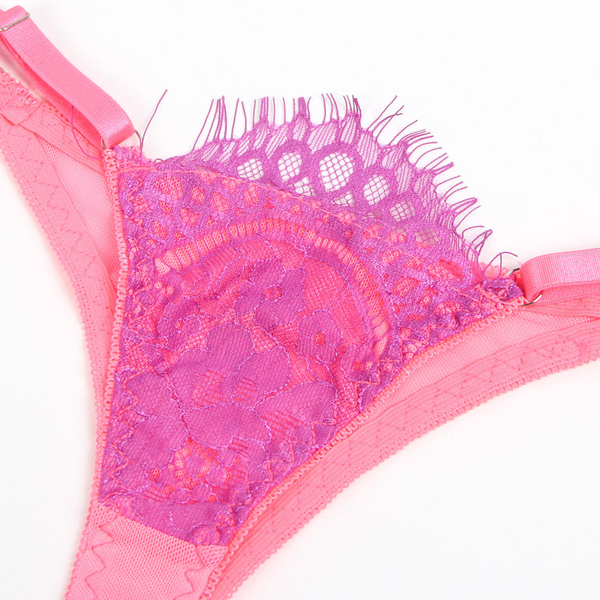 Neon Lace Bra and Garter Set