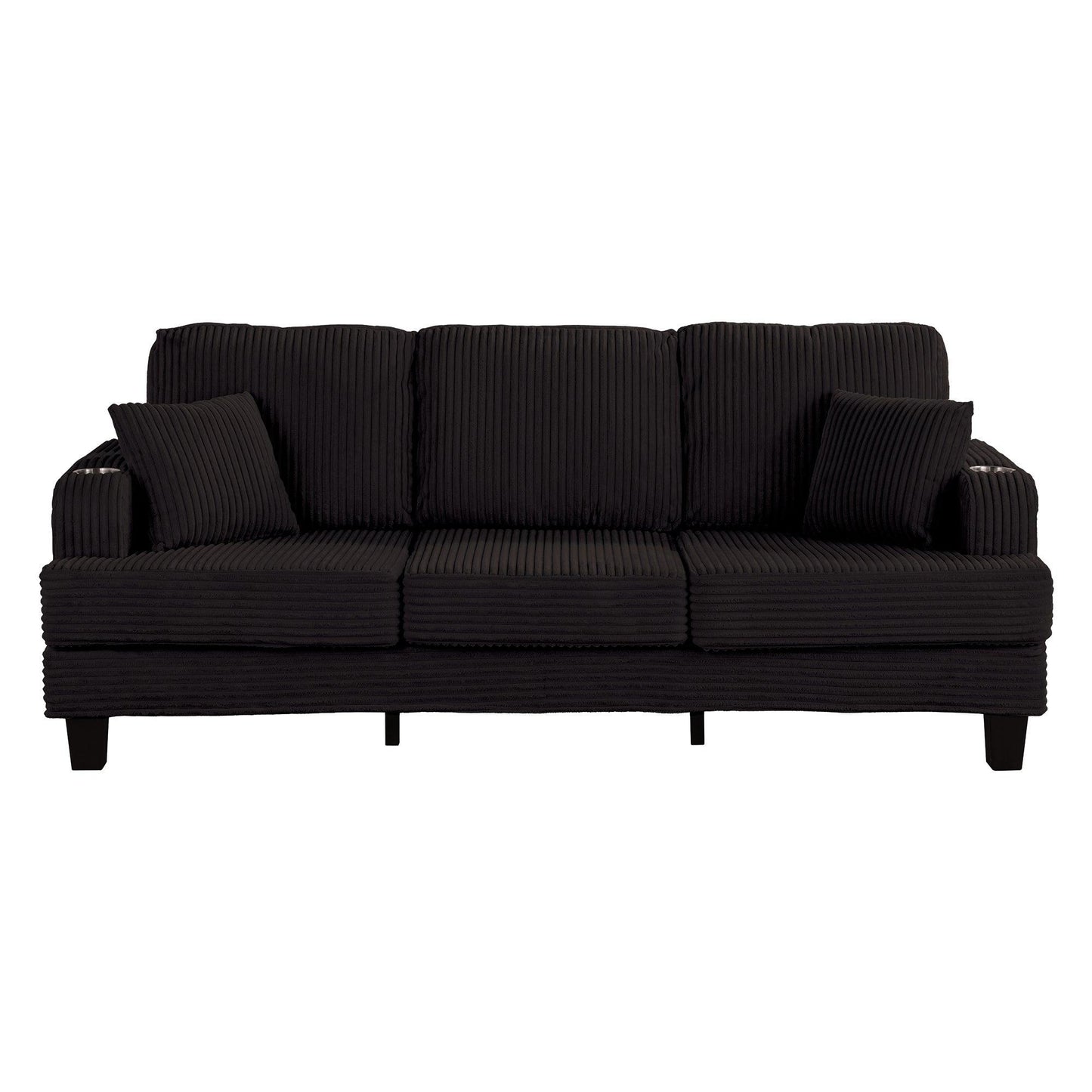 Black 3 Piece Set Comfy Sofa Couch 3-Seater & Loveseat Sofa with Storage Ottoman for Living Room with USB, Side Pockets, Pillows included