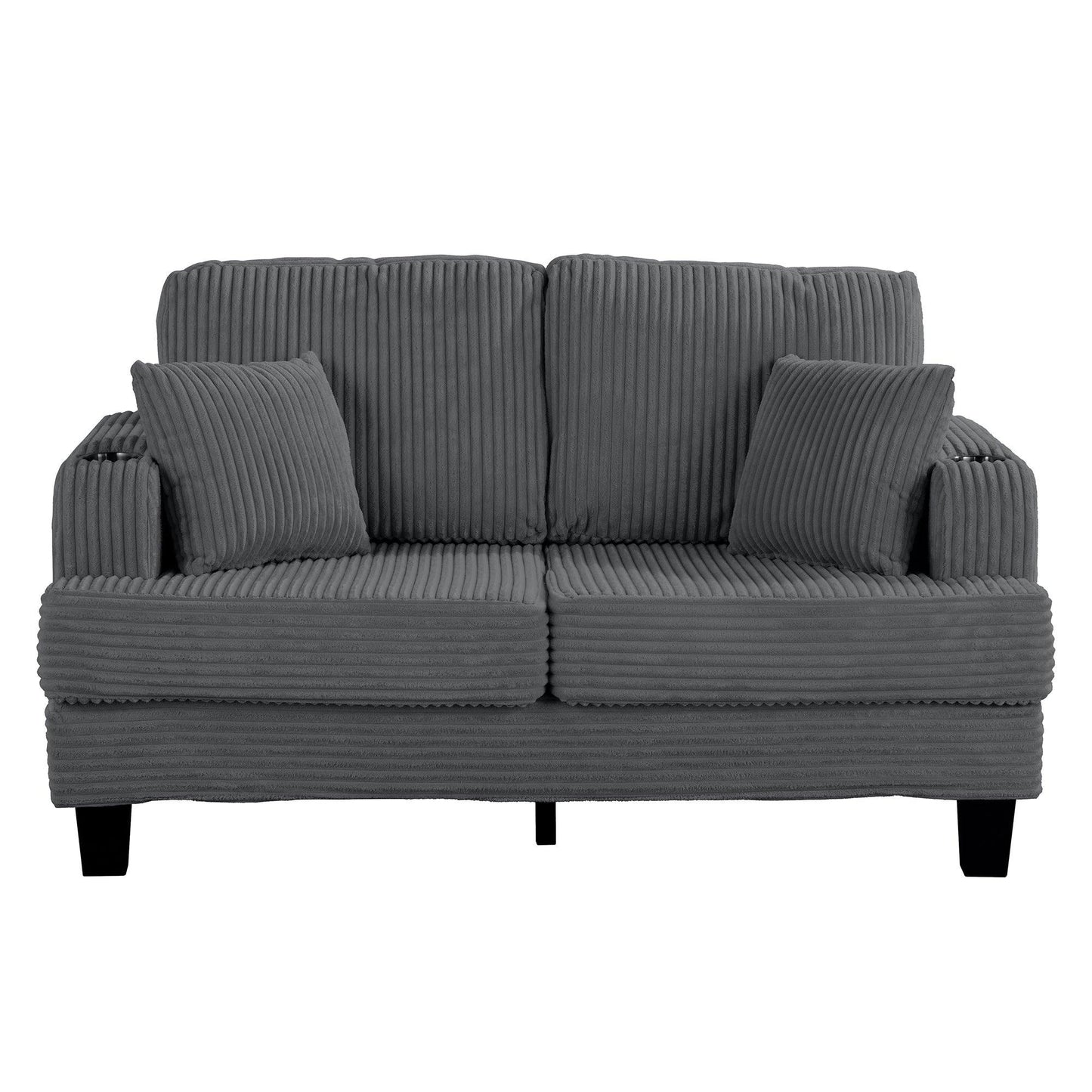 Dark Gray 3 Piece Set Comfy Sofa Couch 3-Seater & Loveseat Sofa with Storage Ottoman for Living Room with USB, Side Pockets, Pillows included