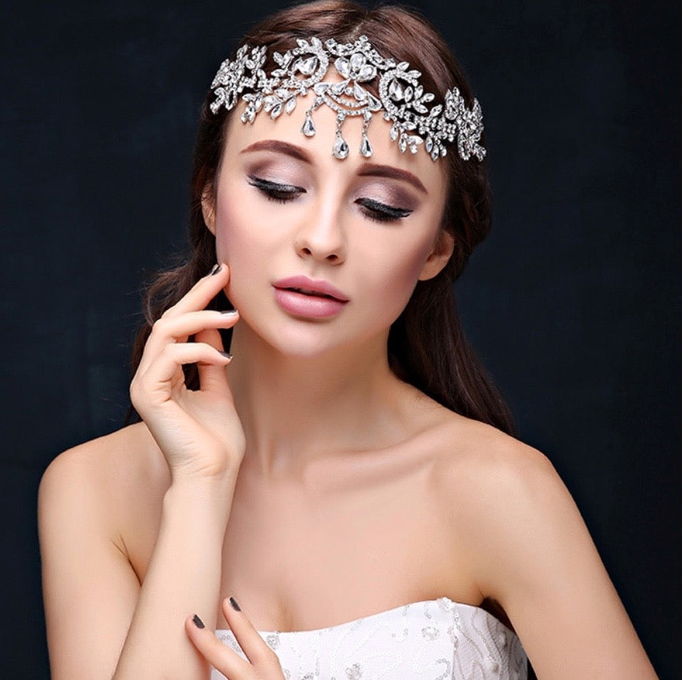 "Kiara" - Crystal Bridal Forehead Chain / Headdress - Available in Silver, Rose Gold and Yellow Gold