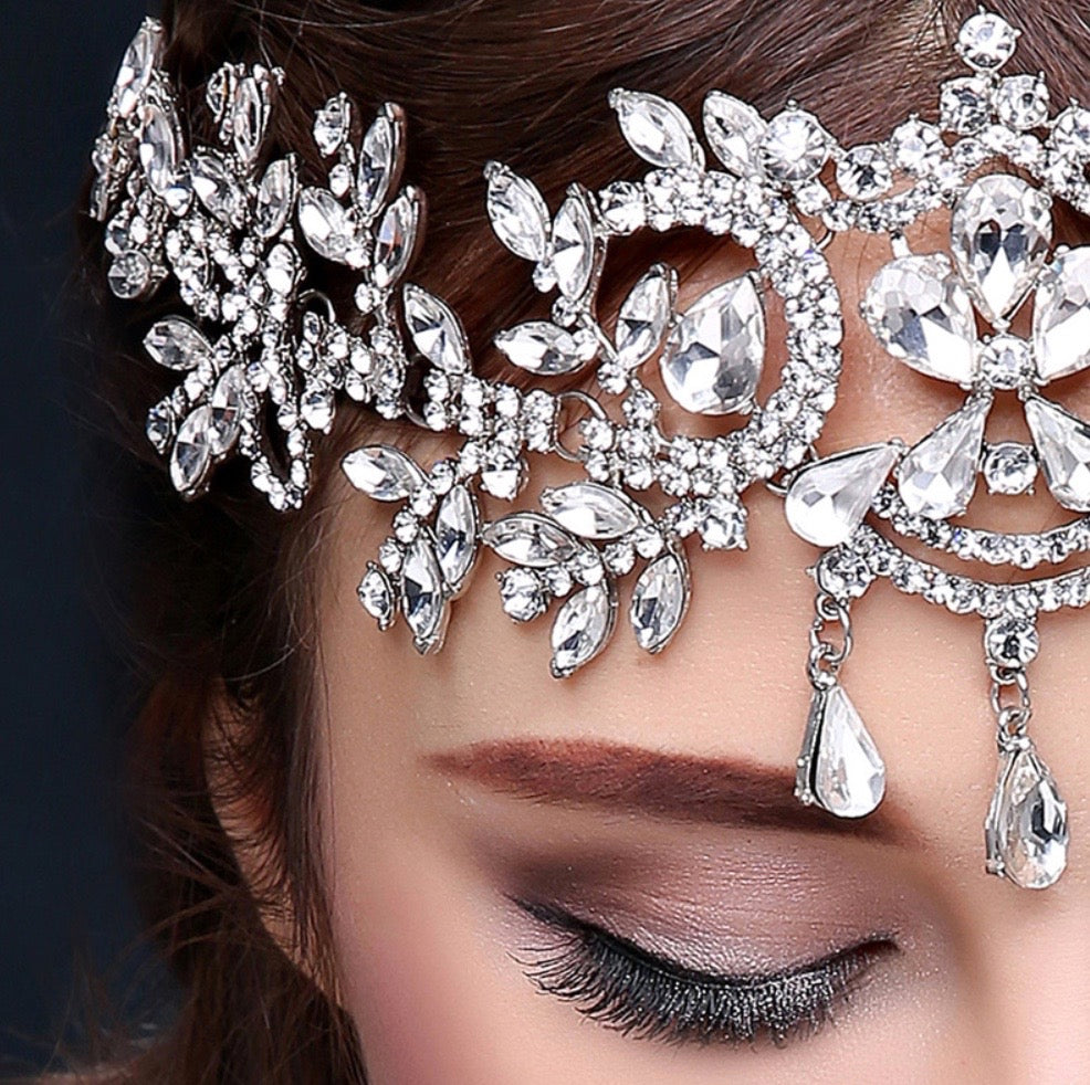 "Kiara" - Crystal Bridal Forehead Chain / Headdress - Available in Silver, Rose Gold and Yellow Gold