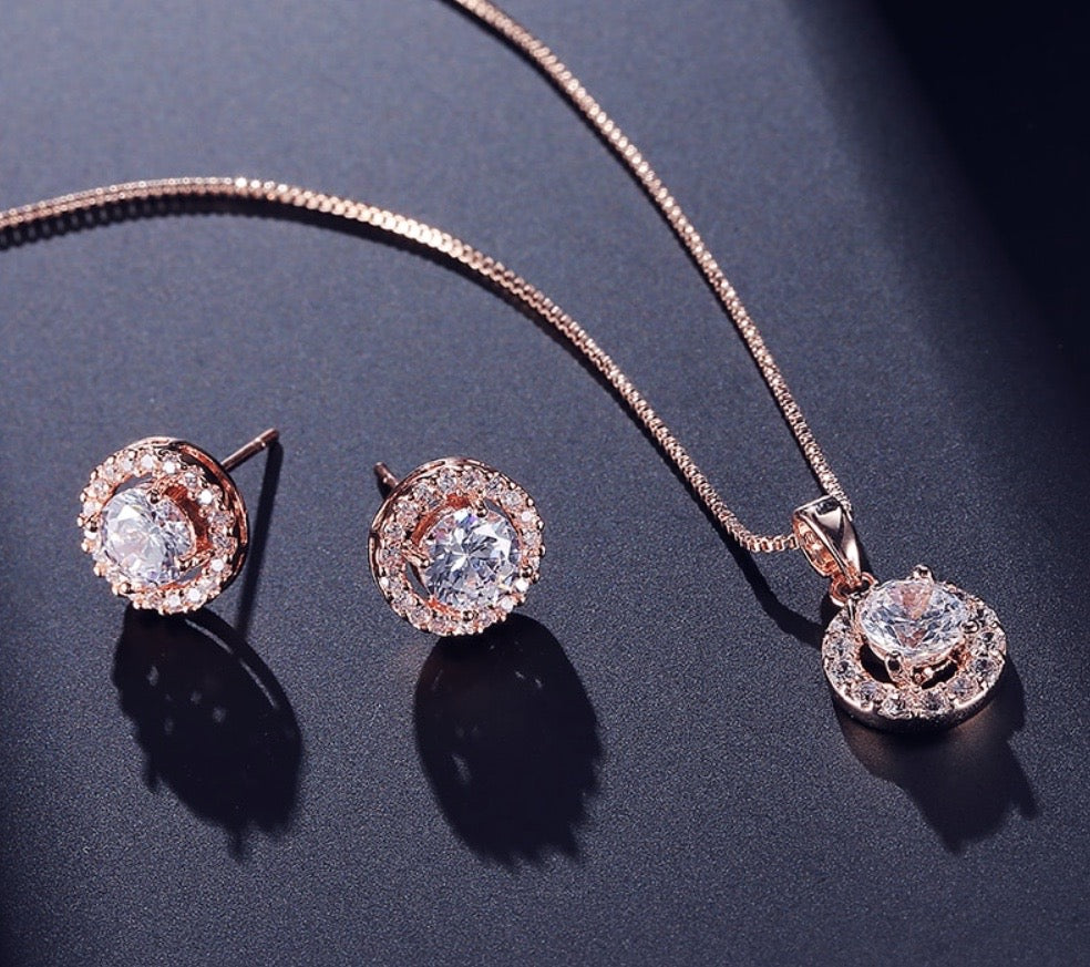 "Pandora" - Bridesmaid Necklace and Earrings Set - Available in Rose Gold, Silver and Yellow Gold