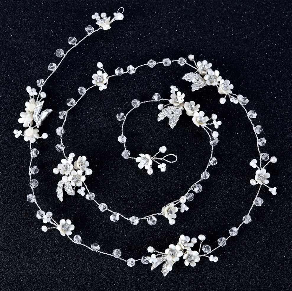 "Wendy" - Pearl and Crystal Long Bridal Hair Vine