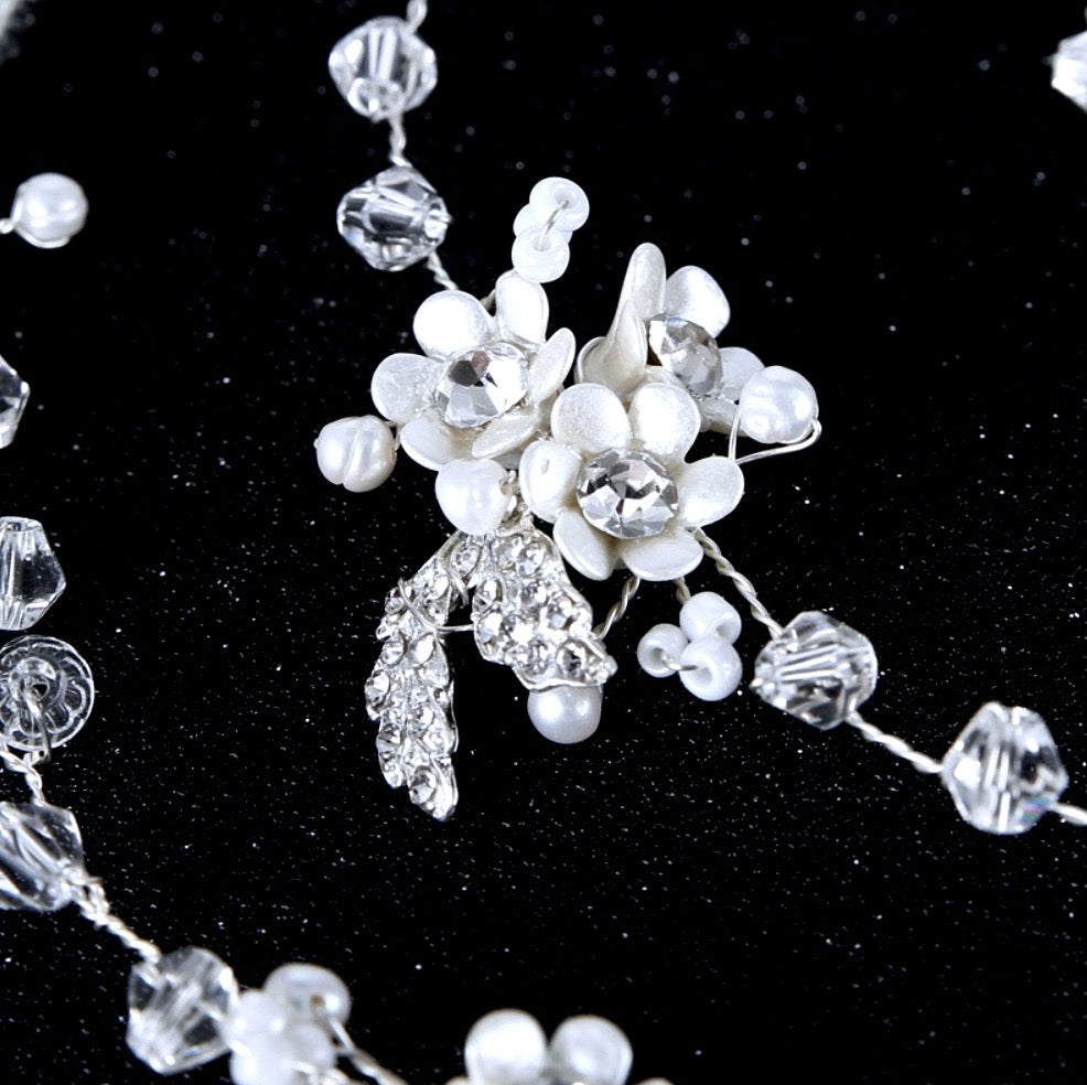 "Wendy" - Pearl and Crystal Long Bridal Hair Vine
