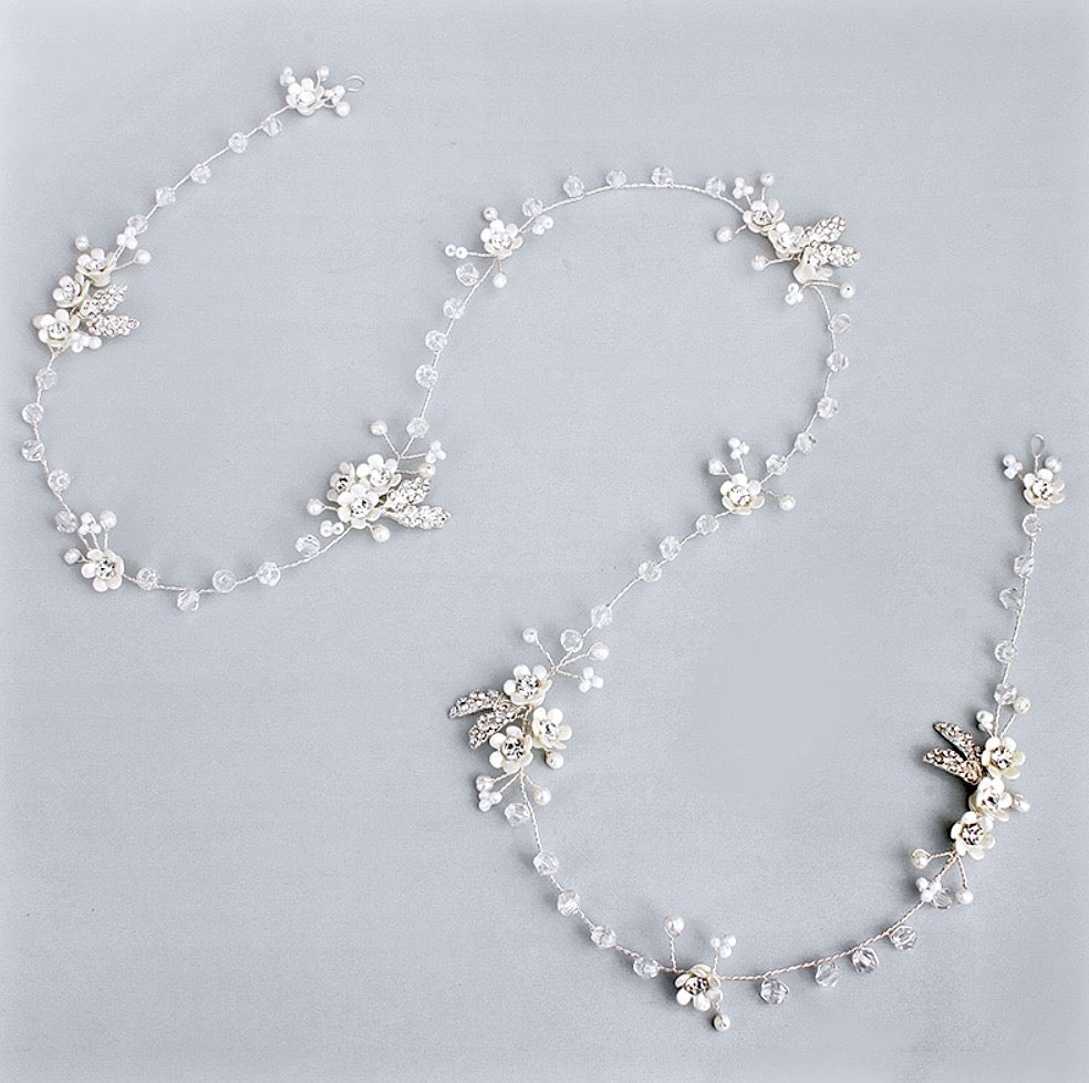 "Wendy" - Pearl and Crystal Long Bridal Hair Vine