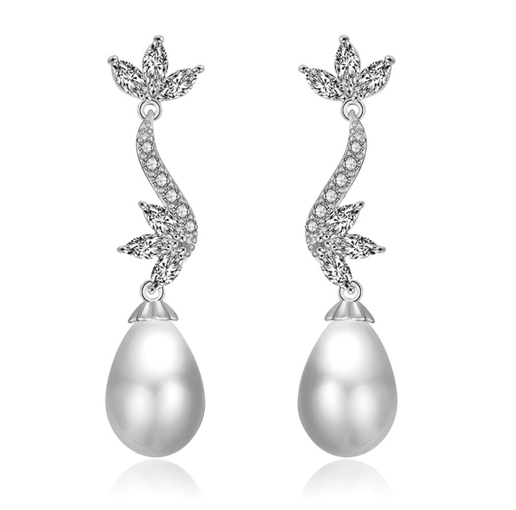 Serena - Pearl and Cubic Zirconia Bridal Earrings