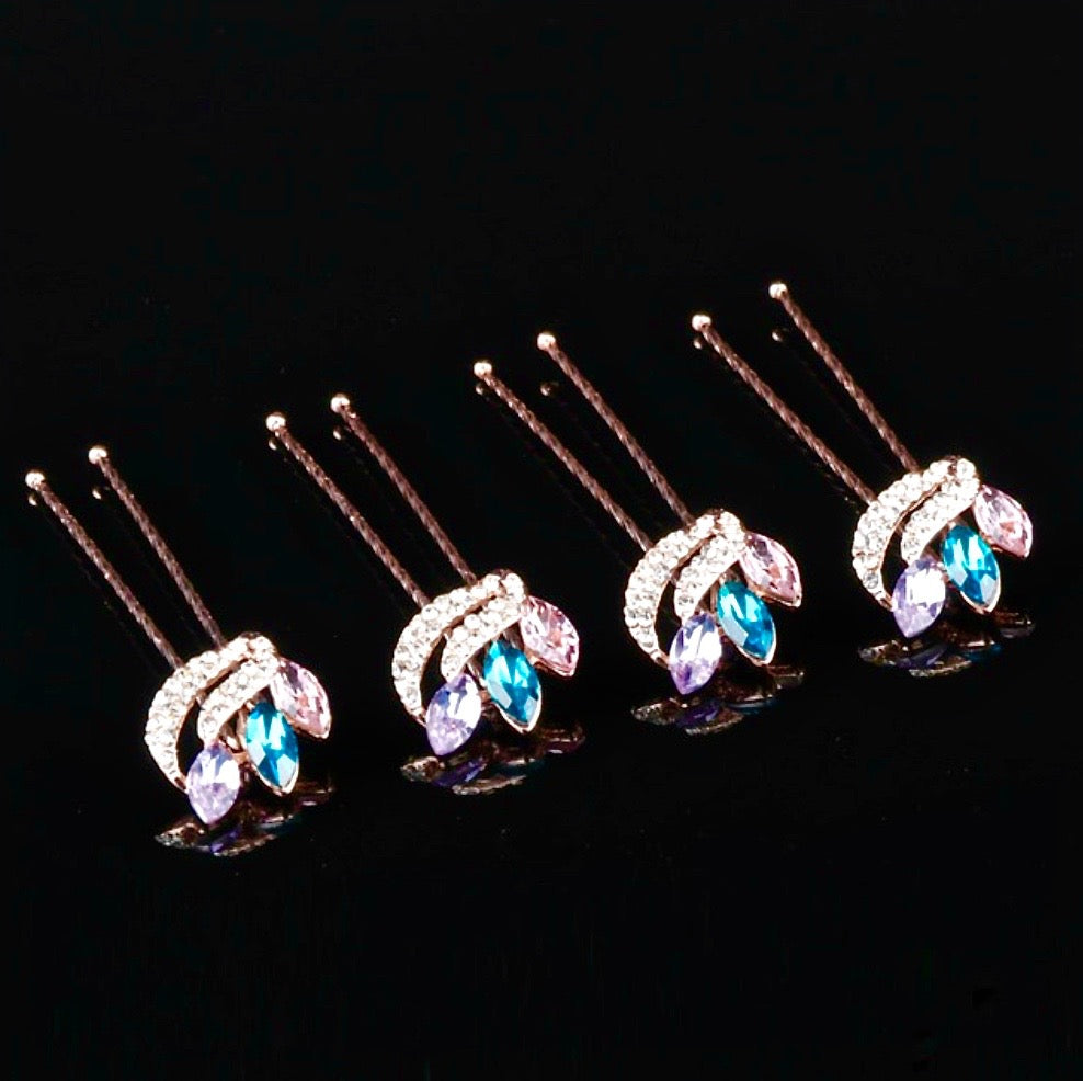 Miley - Rose Gold Colorful Crystal Hair Pins - Set of 4