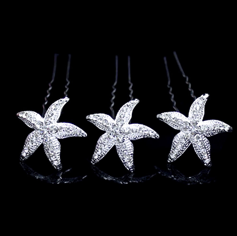 Kailani - Crystal Sea Star Hair Pins - Set of 5