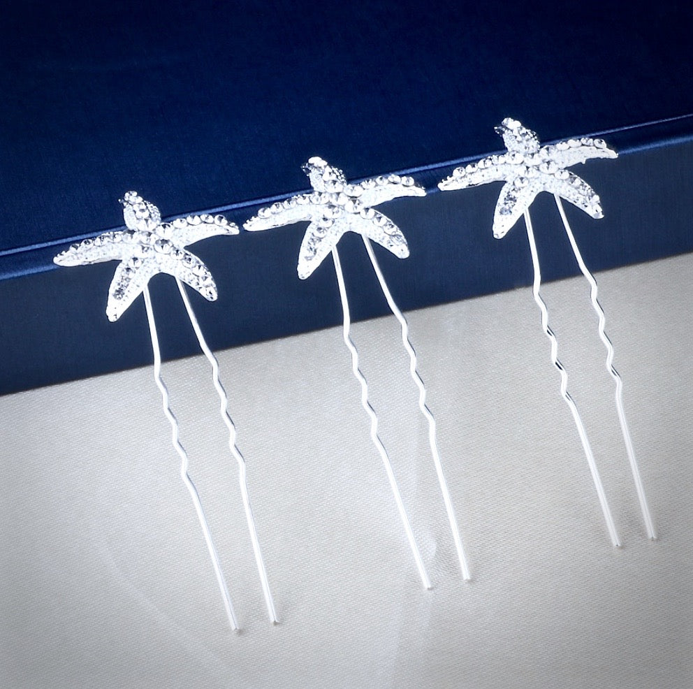 Kailani - Crystal Sea Star Hair Pins - Set of 5