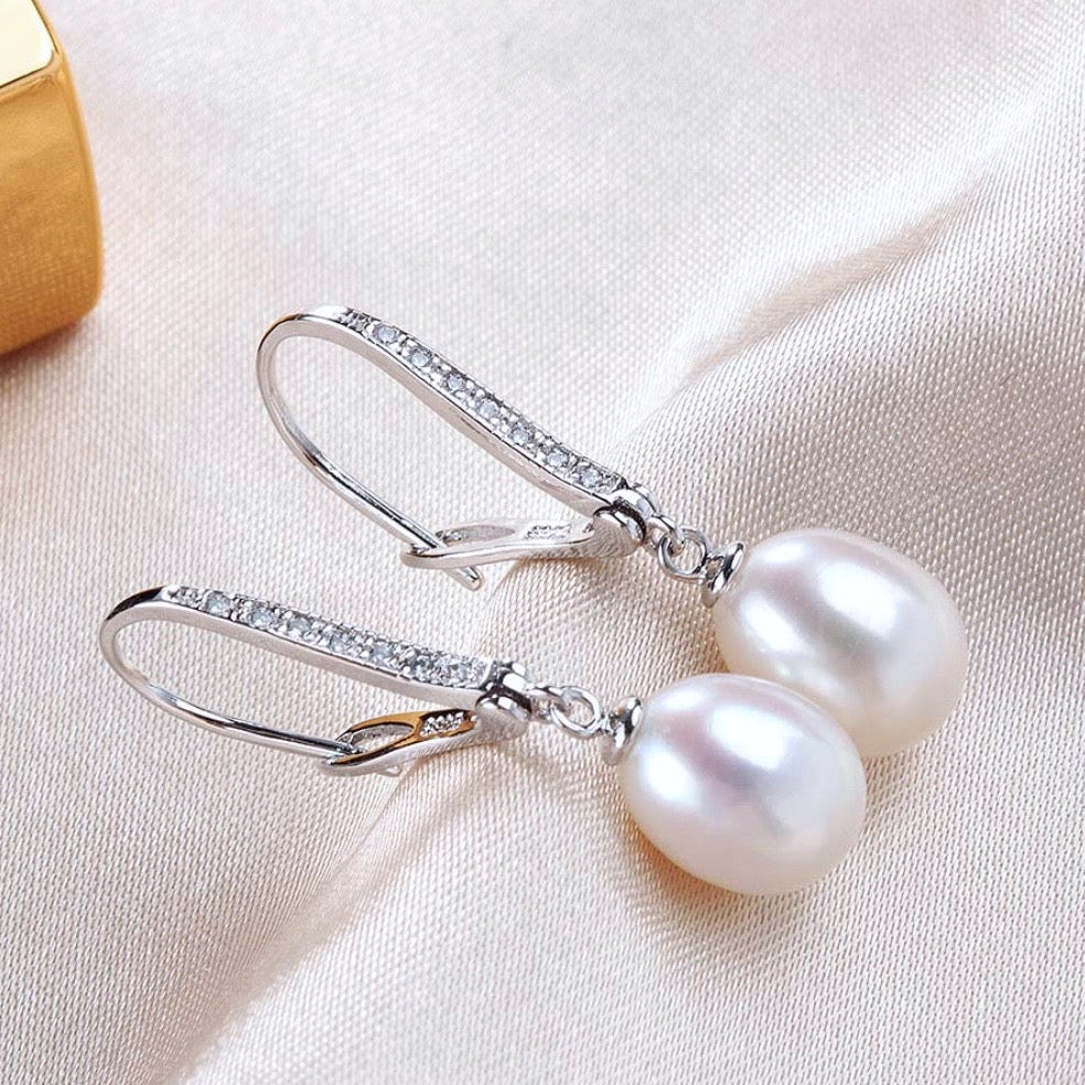 Allie - Freshwater Pearl and Sterling Silver Bridal Earrings