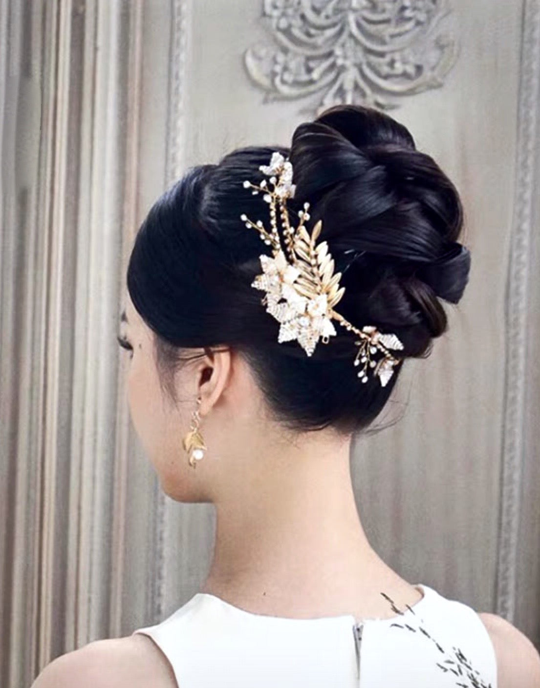 "Cherry" - Gold Pearl Bridal Hair Vine