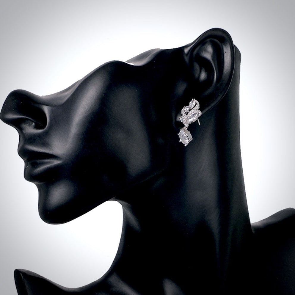 Lotus - Cubic Zirconia Bridal Necklace and Earrings Set - Available in Silver and Rose Gold