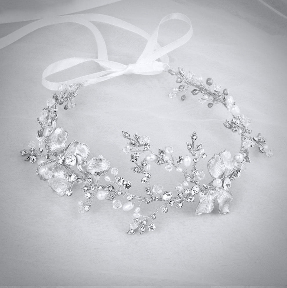 Athena - Pearl and Crystal Bridal Headband - Available in Gold and Silver