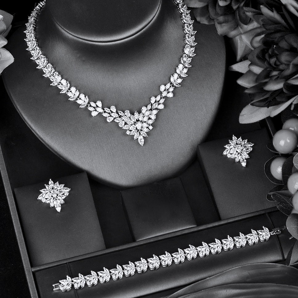 Lausanne - Silver Cubic Zirconia Bridal Three-Piece Jewelry Set