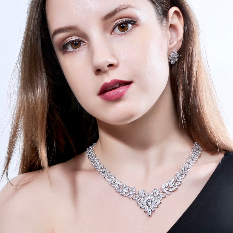 Lausanne - Silver Cubic Zirconia Bridal Three-Piece Jewelry Set