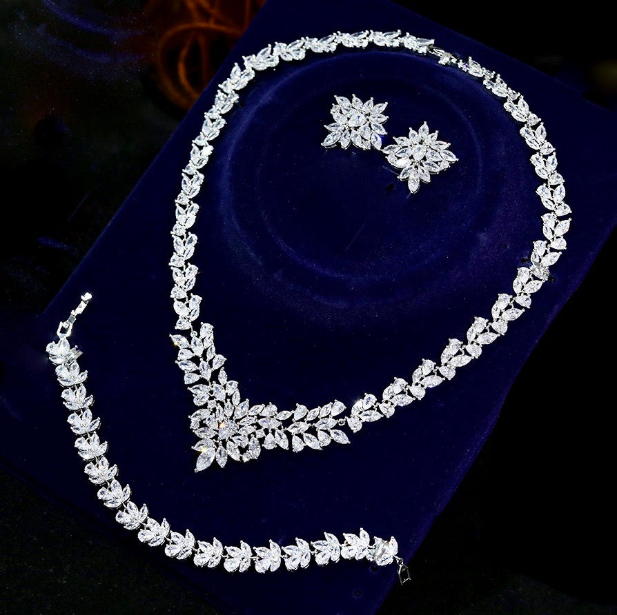 Lausanne - Silver Cubic Zirconia Bridal Three-Piece Jewelry Set
