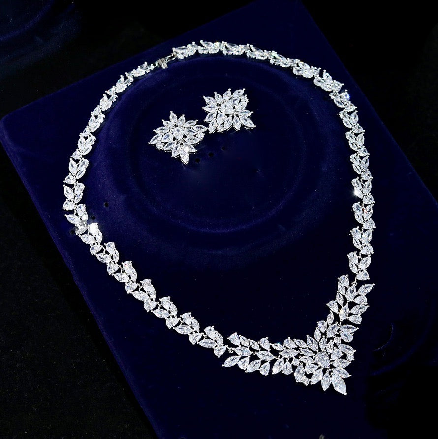 Lausanne - Silver Cubic Zirconia Bridal Three-Piece Jewelry Set