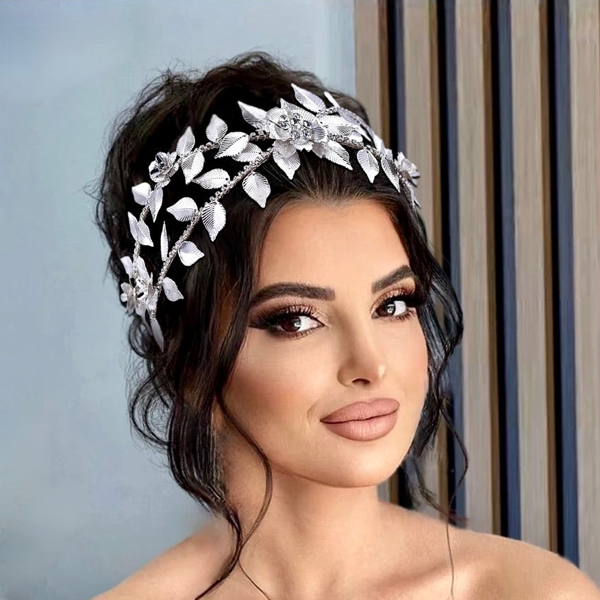 Karena - Silver Crystal Bridal Headdress