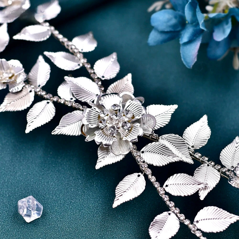 Karena - Silver Crystal Bridal Headdress