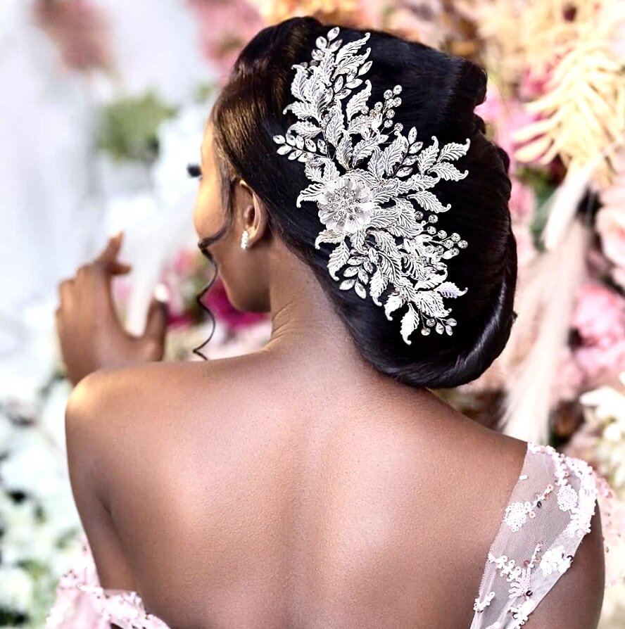 Berry - Silver Crystal Bridal Headdress and Earrings Set