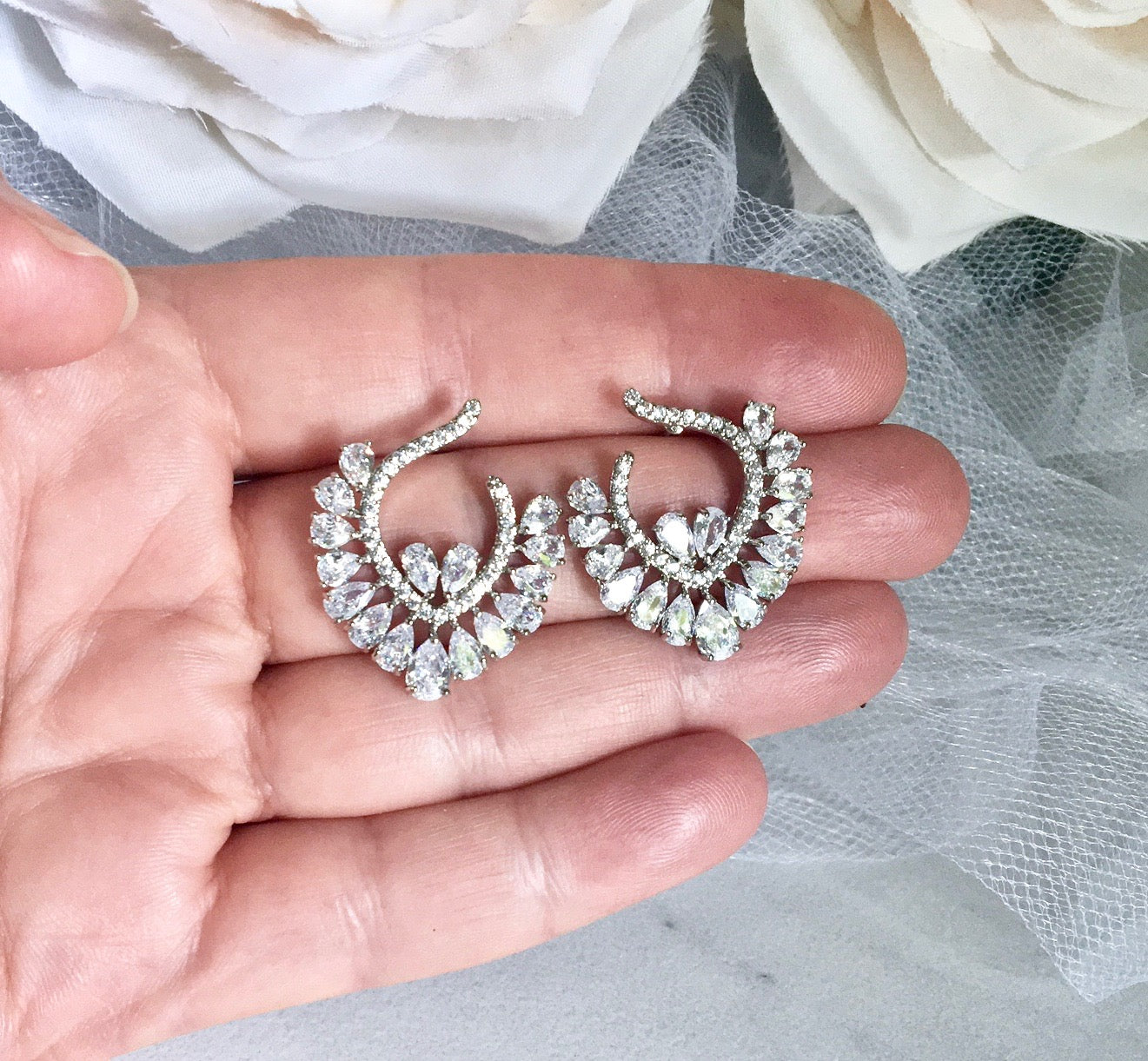 Sage - Silver Cubic Zirconia Bridal Earrings