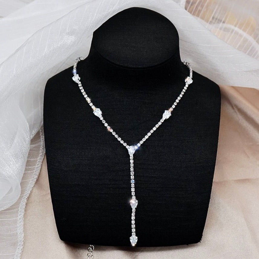 Avanah - Silver CZ Bridal Lariat Necklace