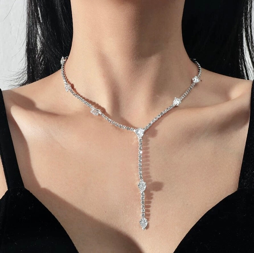 Avanah - Silver CZ Bridal Lariat Necklace
