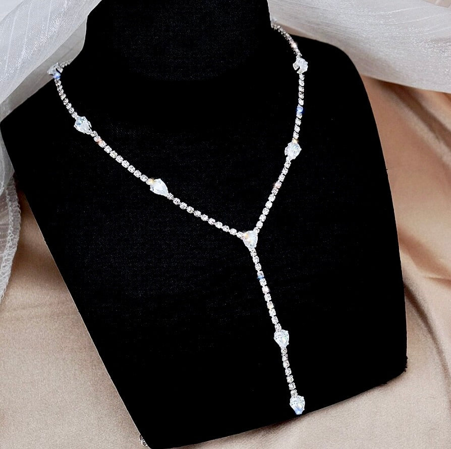 Avanah - Silver CZ Bridal Lariat Necklace
