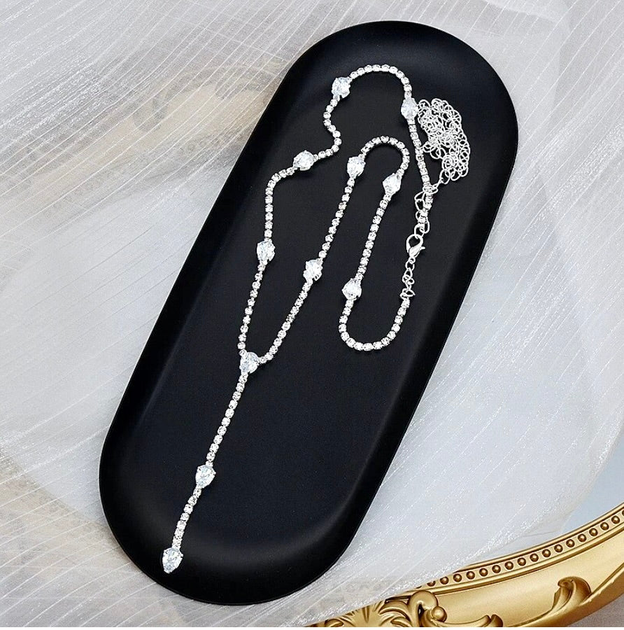 Avanah - Silver CZ Bridal Lariat Necklace