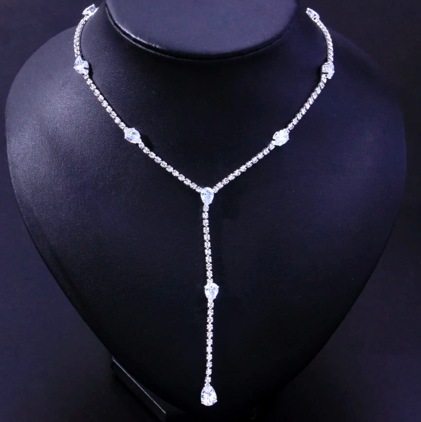 Avanah - Silver CZ Bridal Lariat Necklace