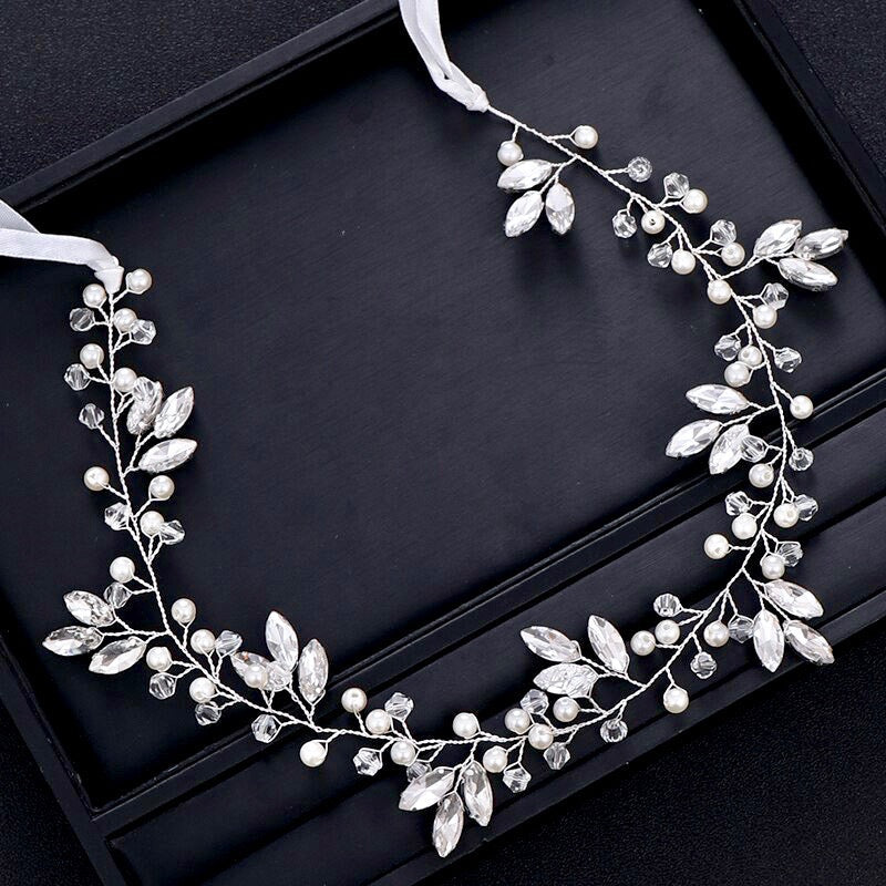"Phoebe" - Pearl and Crystal Bridal Headband / Hair Vine