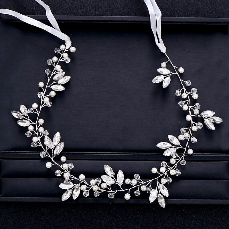 "Phoebe" - Pearl and Crystal Bridal Headband / Hair Vine