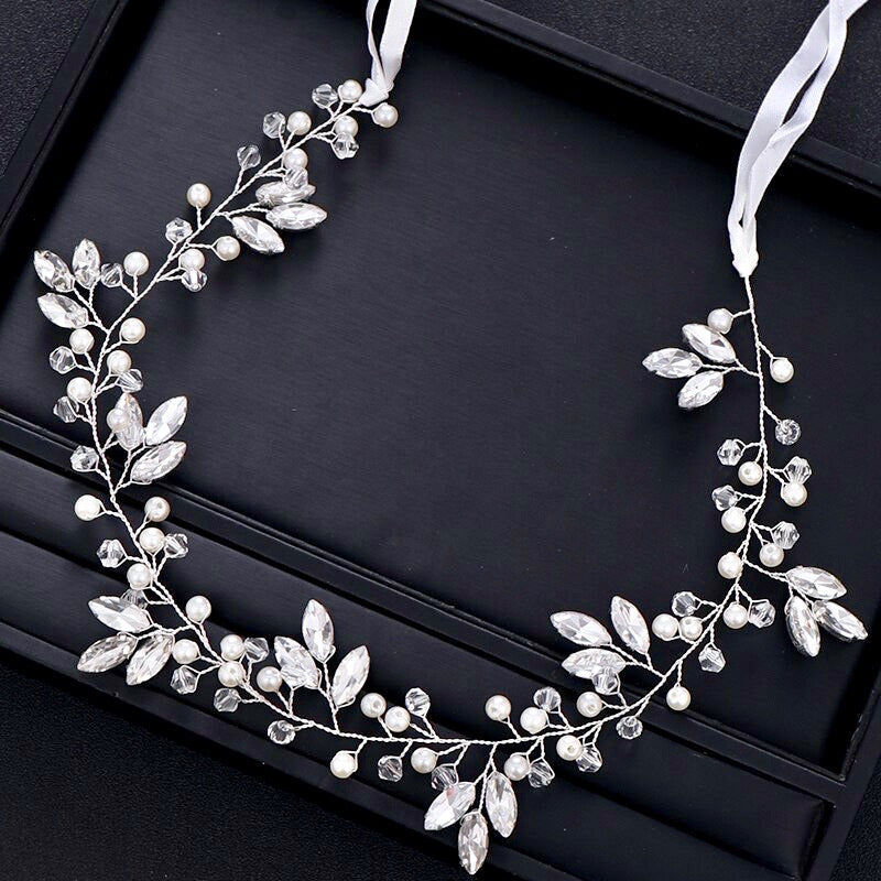 "Phoebe" - Pearl and Crystal Bridal Headband / Hair Vine