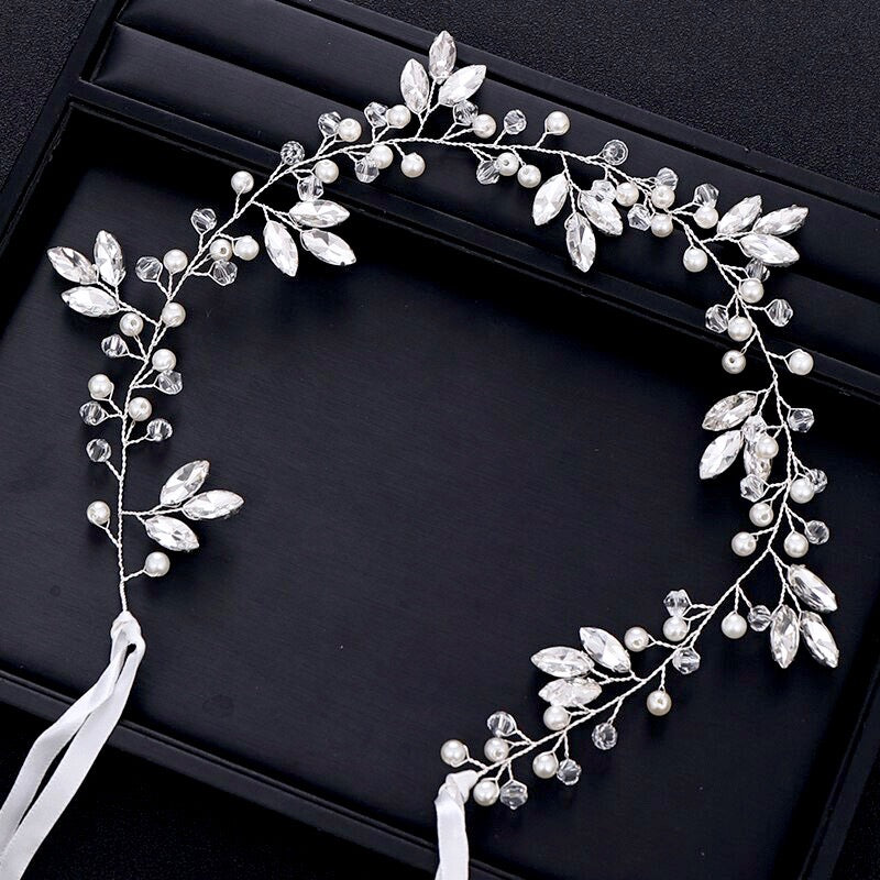 "Phoebe" - Pearl and Crystal Bridal Headband / Hair Vine