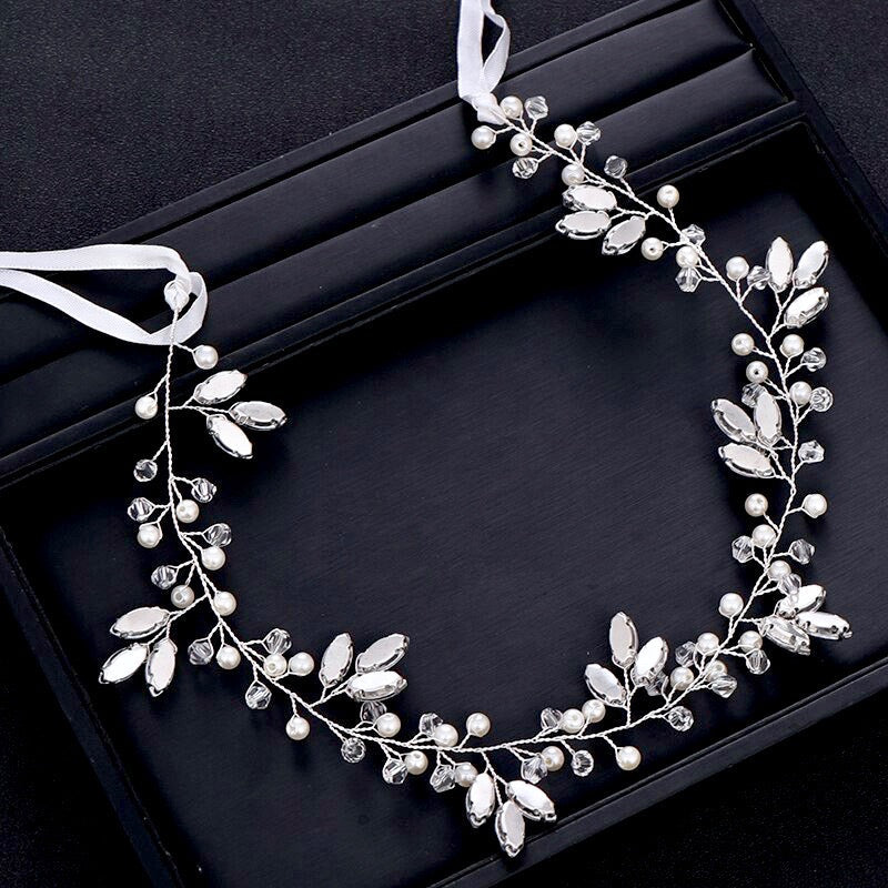 "Phoebe" - Pearl and Crystal Bridal Headband / Hair Vine