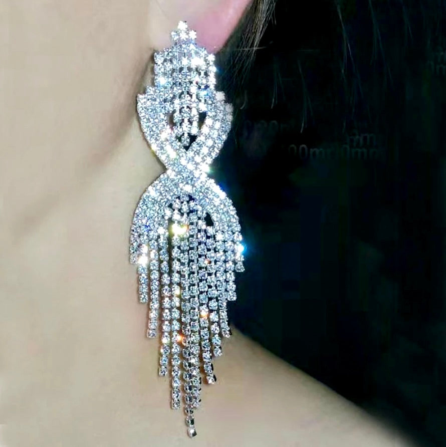 Mackenzie - Silver Rhinestone Bridal Earrings