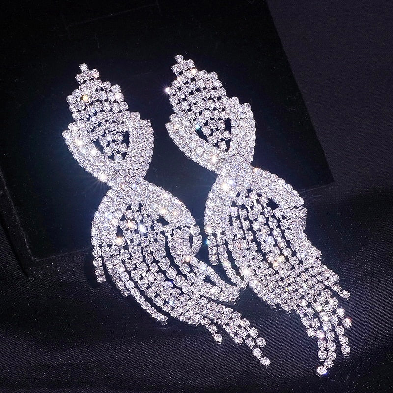 Mackenzie - Silver Rhinestone Bridal Earrings