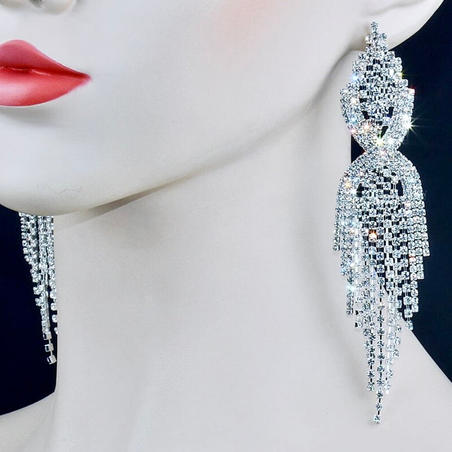 Mackenzie - Silver Rhinestone Bridal Earrings