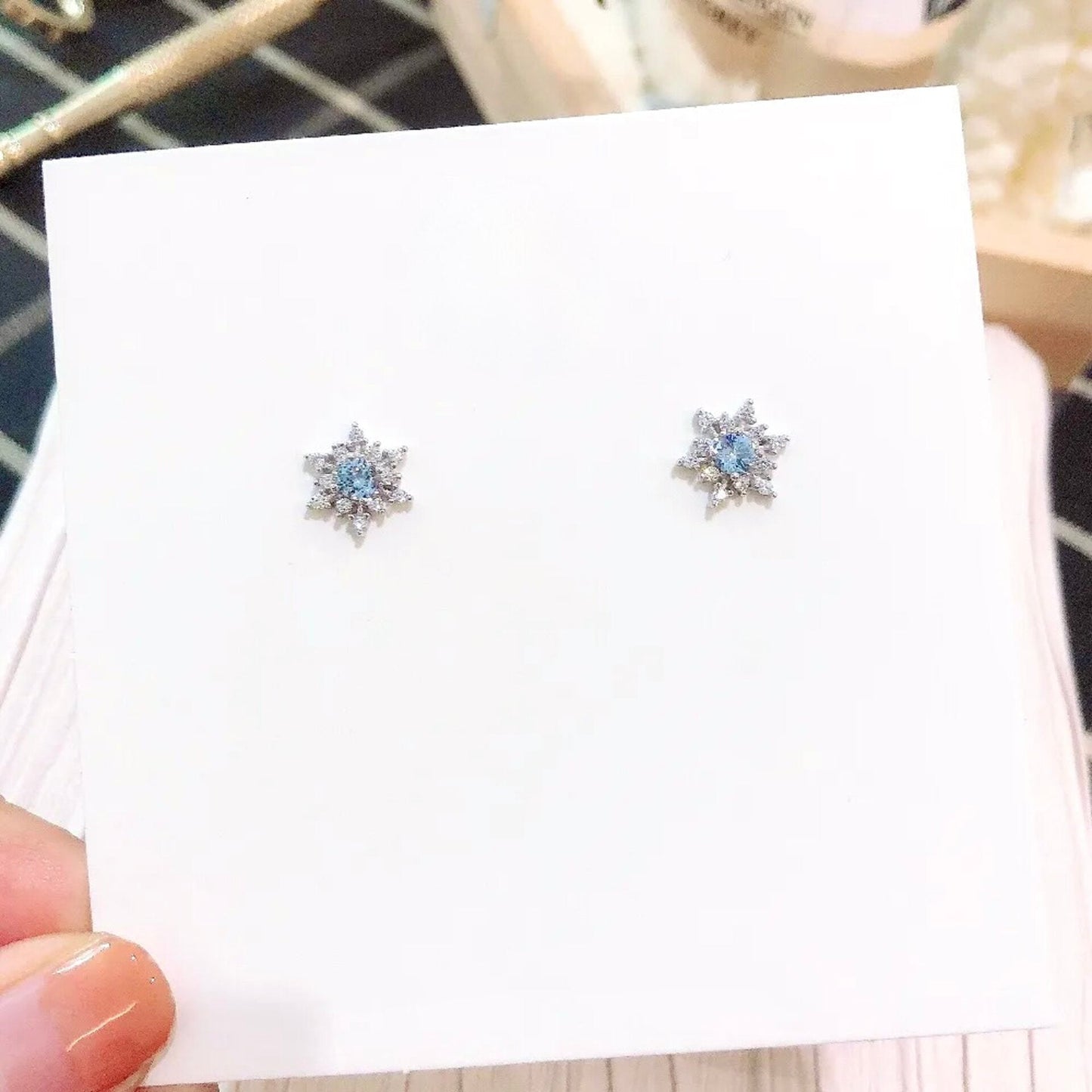 Minou - Snowflake Blue Bridal Stud Earrings