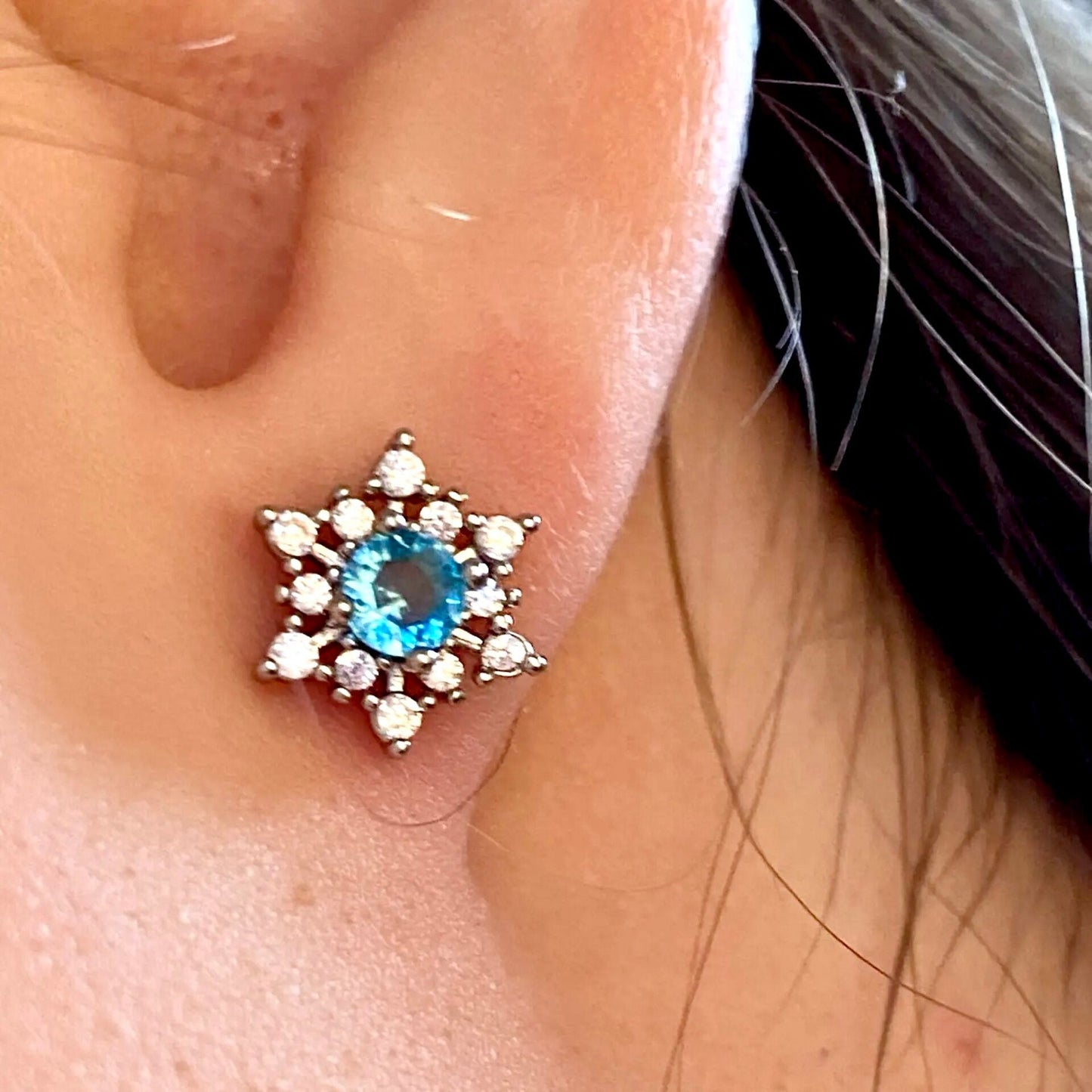 Minou - Snowflake Blue Bridal Stud Earrings