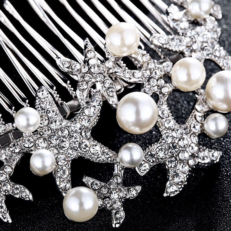 "Marbella" - Pearl and Crystal Sea Star Bridal Hair Comb