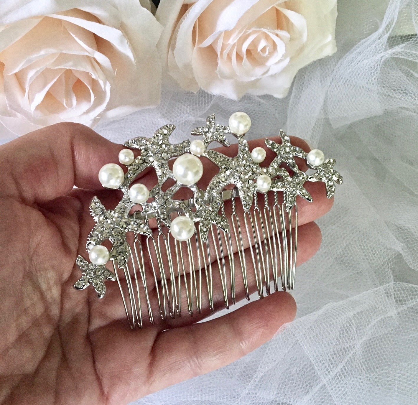 "Marbella" - Pearl and Crystal Sea Star Bridal Hair Comb