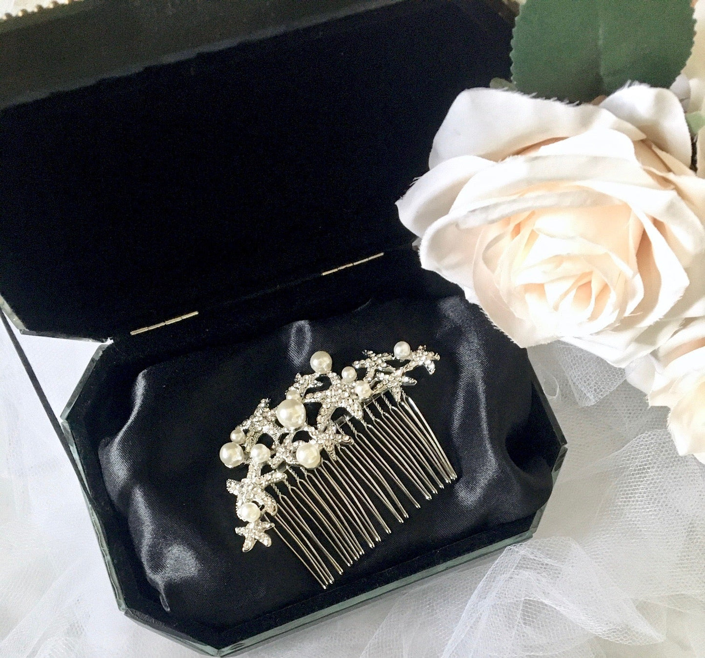 "Marbella" - Pearl and Crystal Sea Star Bridal Hair Comb