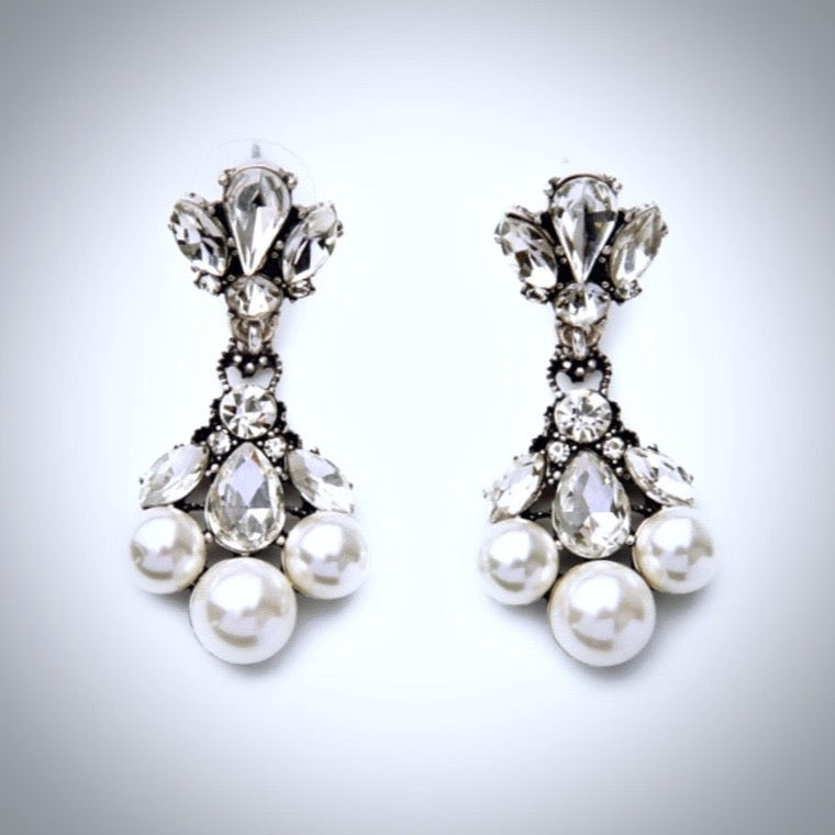 "Avignon" - Vintage Pearl and Rhinestone Bridal Earrings