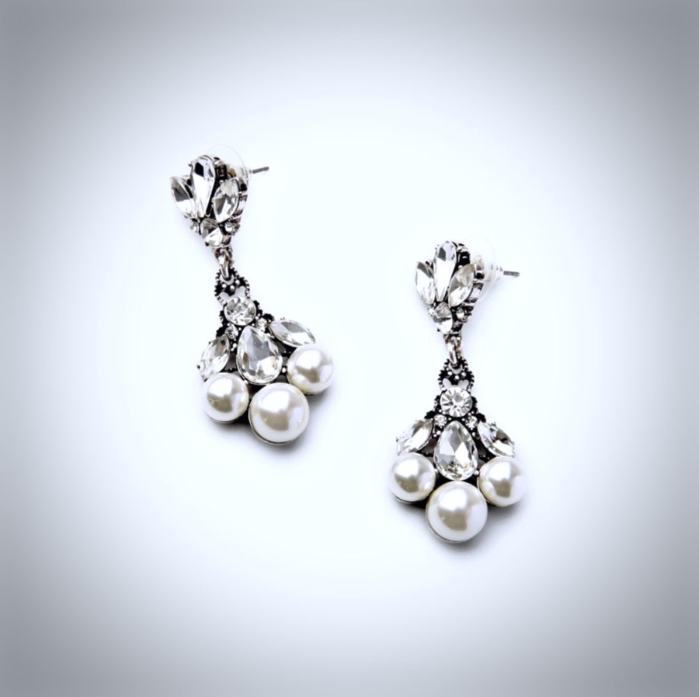 "Avignon" - Vintage Pearl and Rhinestone Bridal Earrings