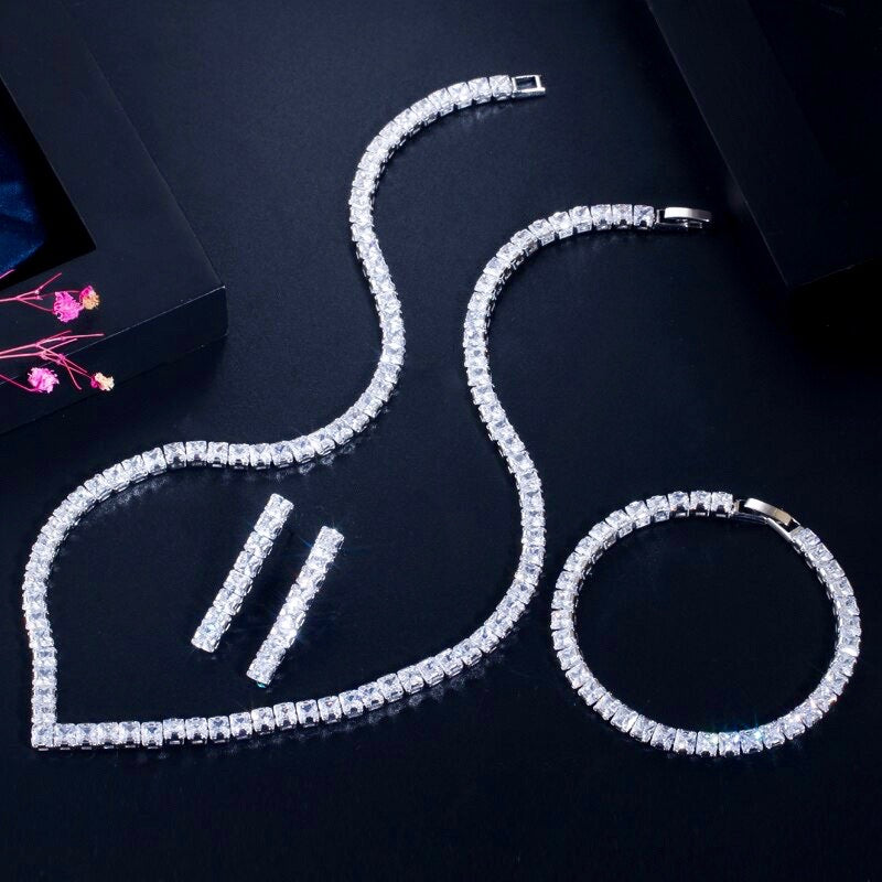 Allana - Cubic Zirconia Bridal Three-Piece Jewelry Set - Available in Silver and Gold