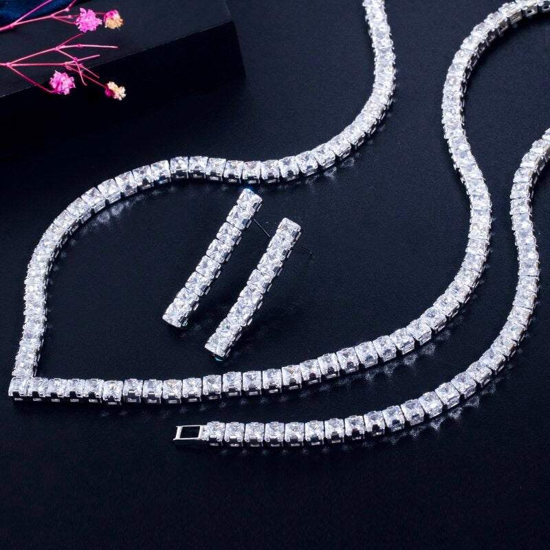 Allana - Cubic Zirconia Bridal Three-Piece Jewelry Set - Available in Silver and Gold