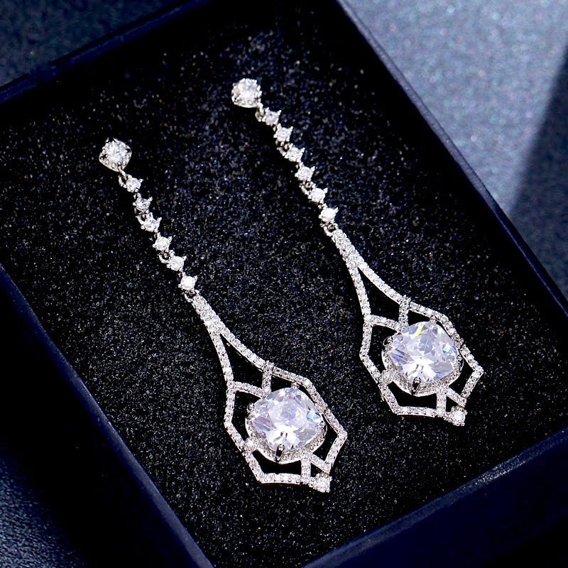 Casey - Silver Cubic Zirconia Bridal Earrings