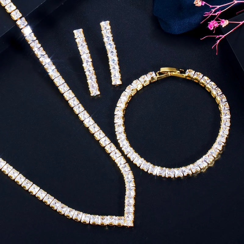 Allana - Cubic Zirconia Bridal Three-Piece Jewelry Set - Available in Silver and Gold